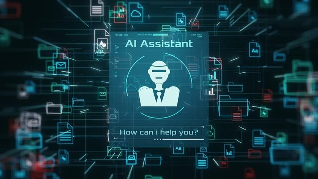 AI assistant for document management system, futuristic software for digital data organization (3d render)