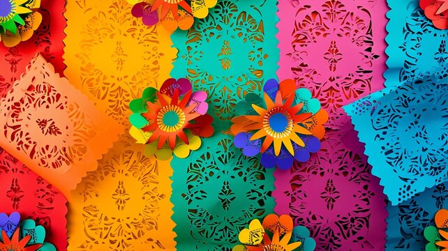 Vibrant Papel Picado on Festive Background

