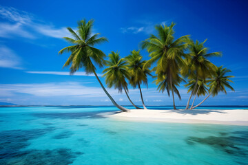 Fototapeta na wymiar Idyllic tropical beach with palm trees in the Maldives
