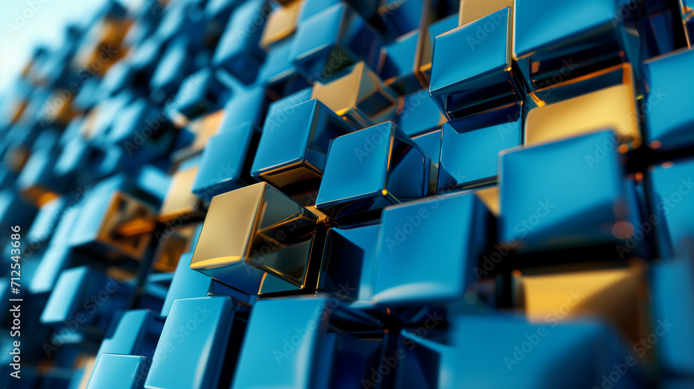 Poster background of squares, abstract background made of cubes, background texture, abstract blue and gold