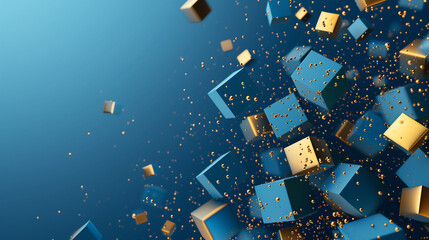 Abstract blue background with stars, abstract background made of cubes, Background texture, abstract blue and gold cubes on blue background Ai generated image - obrazy, fototapety, plakaty