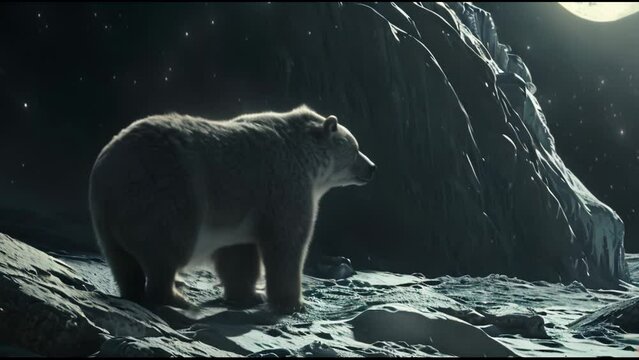 polar bear at night with moonlight
