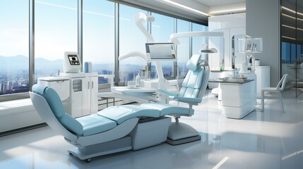 Dentist Office White Interior with Medical Equipment