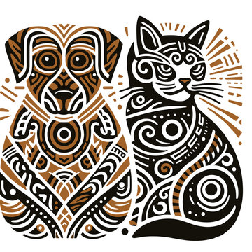 dog and cat print on a white background