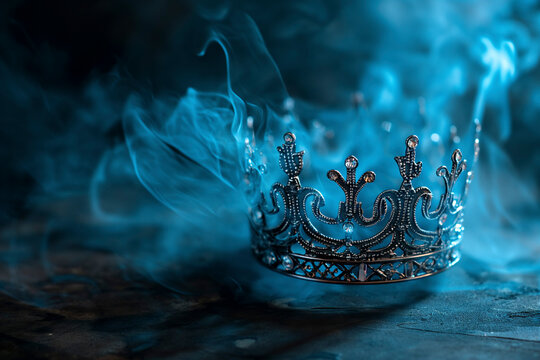 A battered antique crown in flames. Images of defeat and decline.