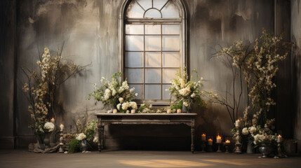 Fototapeta na wymiar Serene indoor scene featuring a window with elegant curtains, creating a perfect backdrop for captivating photoshoots and projects
