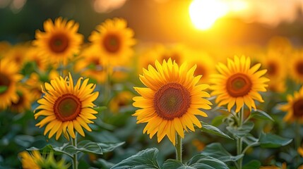 Obraz premium Beautiful Sunflower Field sunrise