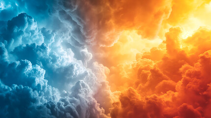 Imagen de nubes de color azul y de color naranja como símbolo del cambio climático - obrazy, fototapety, plakaty