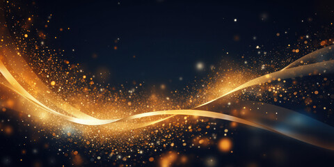 Golden Sparkle: Glowing Abstract Background with a Magical Wave of Shimmering Yellow Glittering Stars