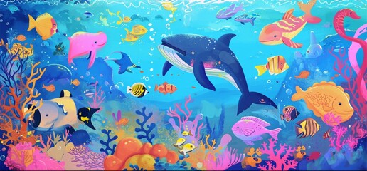 Aquarium filled with many different kinds of fish, aquarium background, fine art, underwater world, underwater landscape, underwater scene, marine underwater background