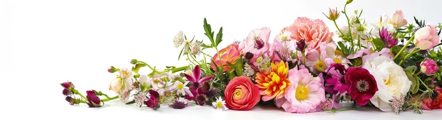 colorful Bouquet decorative of spring flowers against a white background