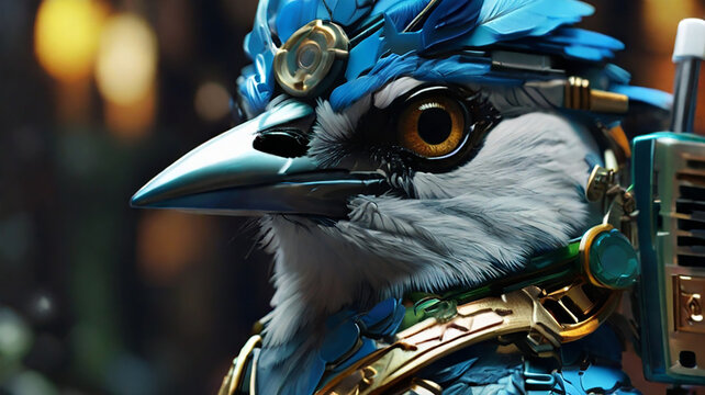A Blue Jay beautiful Clockpunk Gamercore ai generative photo
