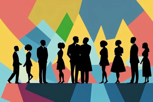 Multikulti Multikulturell Silhouette Personen Menschen Farbig, erfolg, peson, gesch&auml;ft. Generierte KI, AI Bild