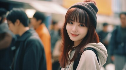 Beautiful asian woman smile and walking in the city, lifestyle concept.