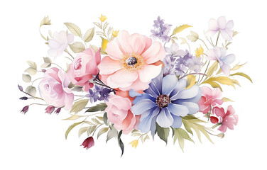 Watercolor flowers illustration isolated on transparent background. PNG file, cut out