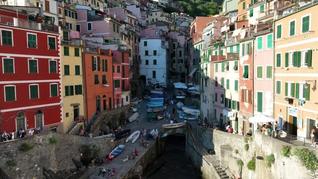 Manarola Village Cinque Terre Coast Italy. colorful town in Liguria one of five Cinque Terre. Manarola traditional Italian village in the National park Cinque Terre, with multicolored houses on rock