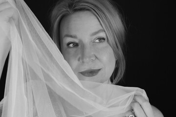 Black and white photo. The woman.