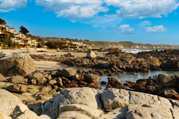 Panoramic view of the beach resort town of Maitencillo, V Region, Chile