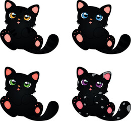 Obraz premium Little adorable kittens in anime style. Ginger, Pink, Chocolate and Dark.