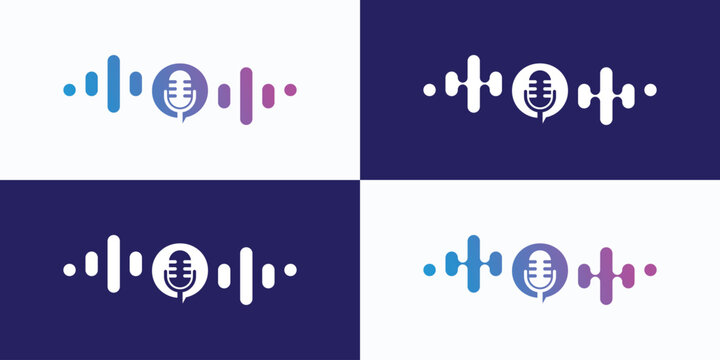 Vector logo design, variations of sound waves with microphone in the middle.