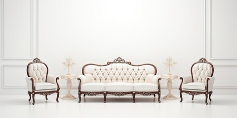 Isolated white background with classic furniture set. - obrazy, fototapety, plakaty