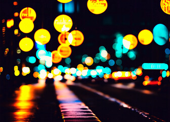 Abstract circular bokeh background of night city lights, defocused