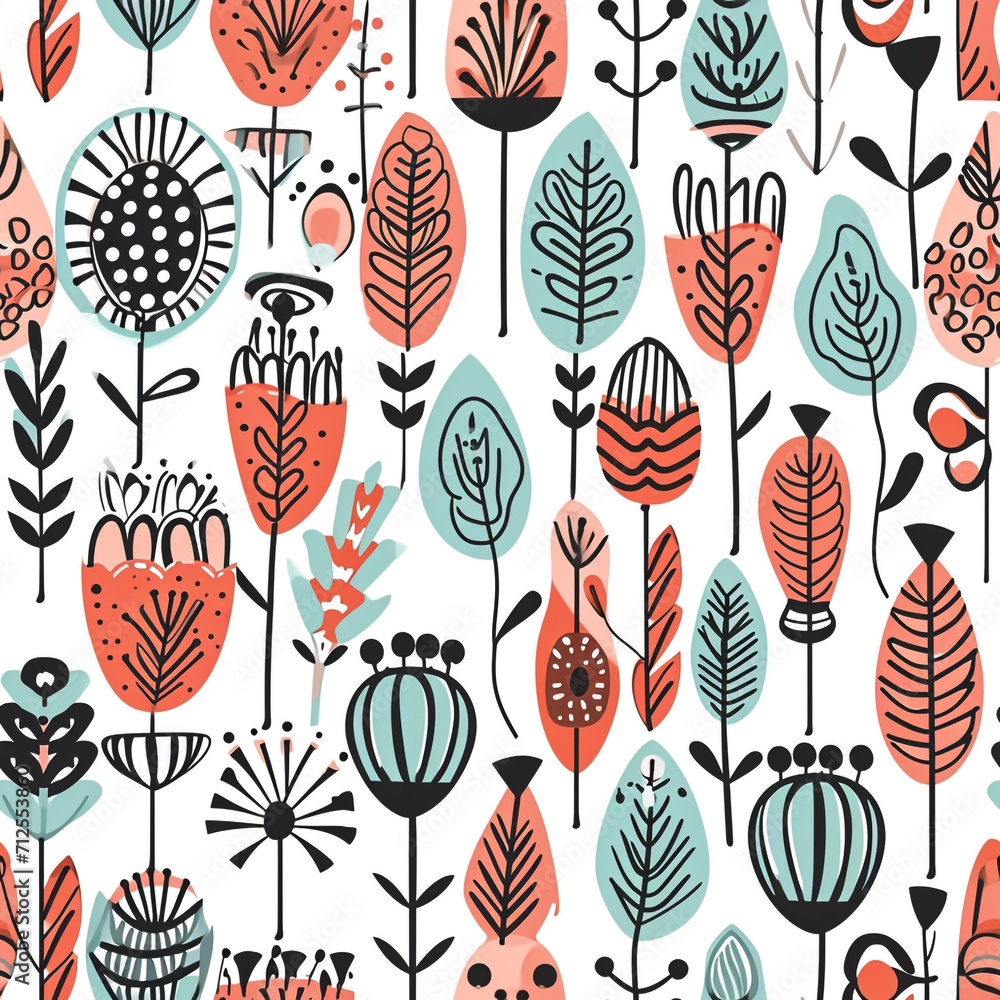 Poster scandinavian design and pattern style. line art drawing and details.