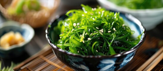Bowl of seaweed salad from Japan. - obrazy, fototapety, plakaty