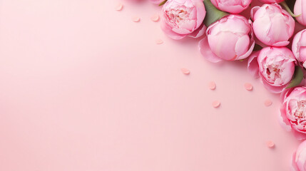 Celebrate Women's Day with the Elegance of Pink Peony Rose Buds on a Pastel Background – Romantic Floral Concept for Spring and Love
