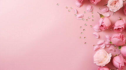 Fototapeta na wymiar Celebrate Women's Day with the Elegance of Pink Peony Rose Buds on a Pastel Background – Romantic Floral Concept for Spring and Love