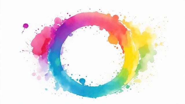 Abstract colorful circle rainbow colors watercolor splashes painting background