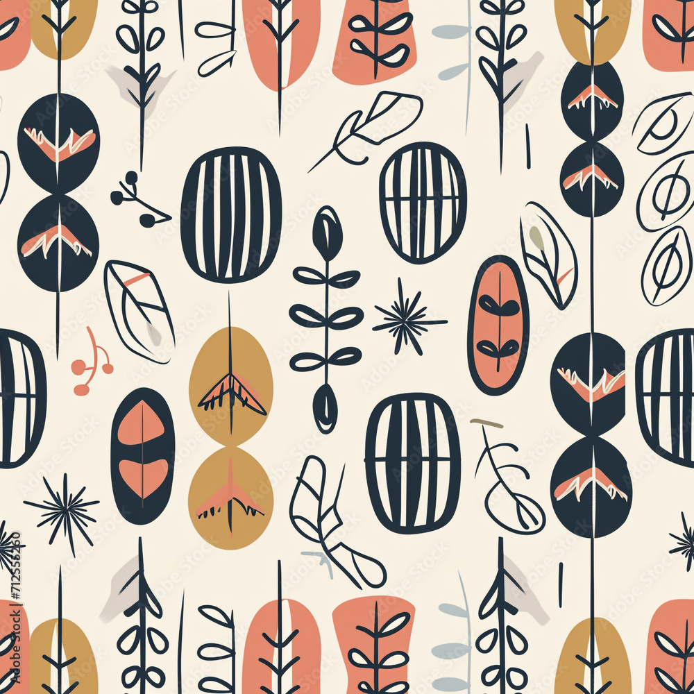 Poster scandinavian design and pattern style. line art drawing and details.