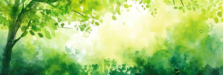 Watercolor green environment wide banner background. 8k resolution