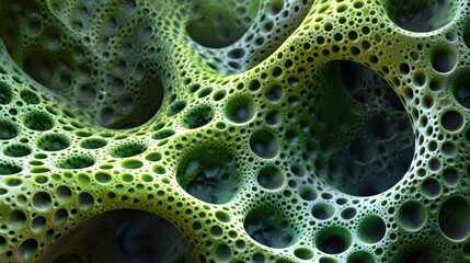  a close up of a green plant with lots of holes in the center of the plant that looks like it is growing out of the ground.