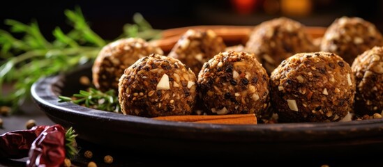 Closeup of homemade herb and spice balls appetizer.