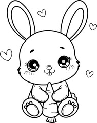 Obraz premium Cute Rabbit cartoon outline, hand drawn vector art, hand drawn illustration, Can used to make coloring page or pictures to decorate the event