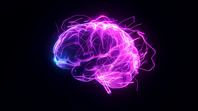 Background with smoke, Human brain, Hi-Tech Human Brain Made by Neon Glow is Hovering on a Black Background, Ai generated image