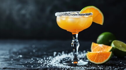  a close up of a drink in a glass with a garnish on the rim and a slice of lime.