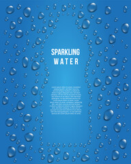 Blue drinking water background, bottle shape with droplet design, editable vector illustration with copy space