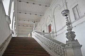 vintage lamp on marble stairs at Indian Museum, Kolkata, India