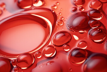 a red liquid surface with bubbles on it