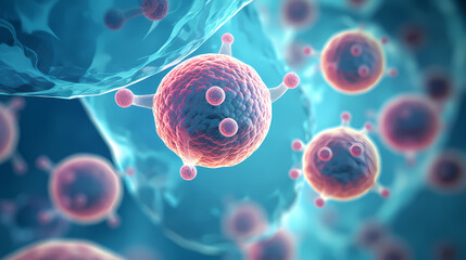 Fototapeta premium Human cell or embryonic stem cell medicine, human cell biology DNA molecular structure