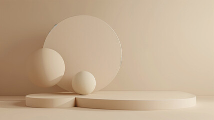 White eggs in a white bowl, Minimal abstract background for branding and product presentation. Beige subtle geometric on beige background. 3d rendering illustration, Ai