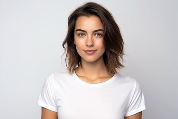 Fototapeta premium Happy woman with white shirt created with Generative AI