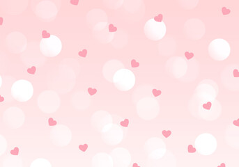 Beautiful and shiny pink background with pastel bokeh lights and flying hearts.

