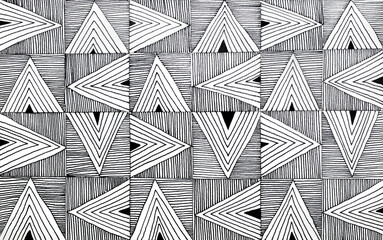 graphic triangles and squares shapes background in black ink on white