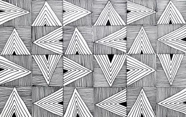 Fototapeten graphic triangles and squares shapes background in black ink on white © vali_111