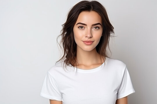 Happy woman with white shirt created with Generative AI