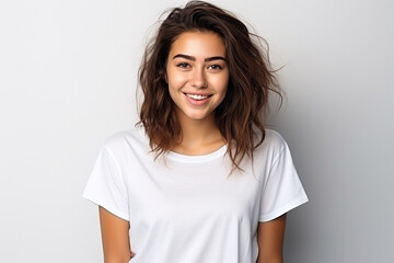 Fototapeta premium Happy woman with white shirt created with Generative AI
