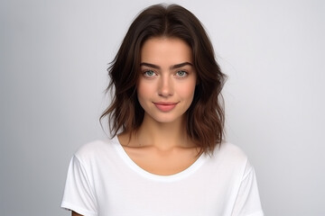 Fototapeta premium Happy woman with white shirt created with Generative AI